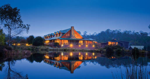 Exterior by night - Cradle Mountain Lodge
