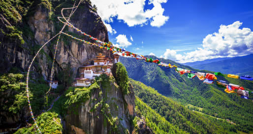 Tiger Nest Monastery wtih Prayer Flags