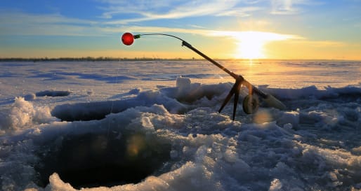 Ice fishing with snowmobiles