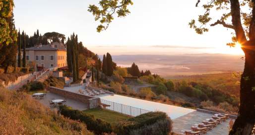 Pool view at sunset - Rosewood Castiglion del Bosco