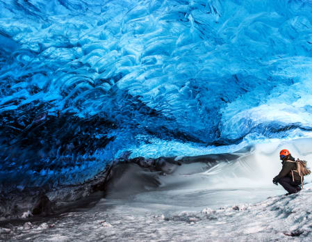 Blue Dragon ice cave by helicopter