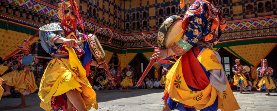 Monks dancing at yearly Paro Tsechu festival