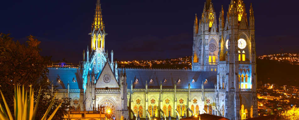 Quito Basilica at night 