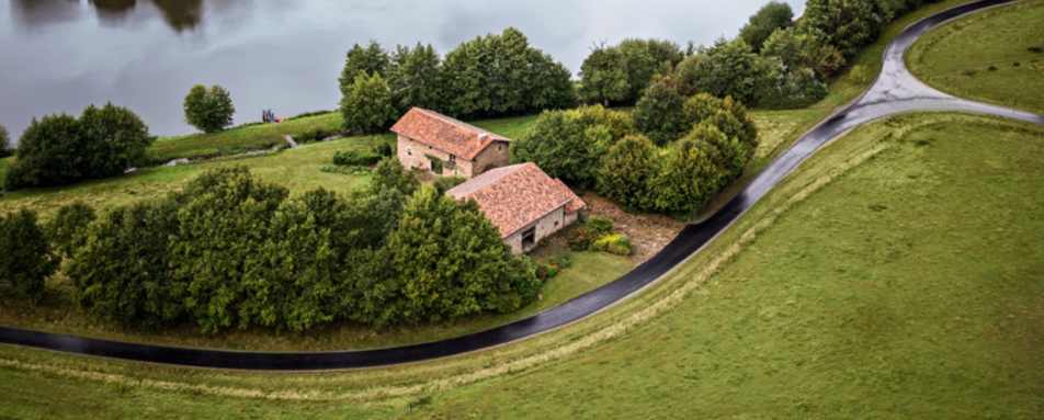 Farmhouse cottage from above