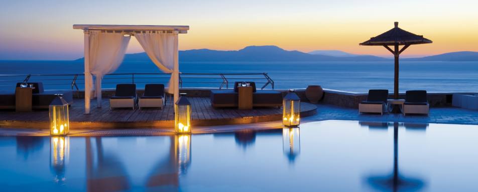 Pool area during sunset  