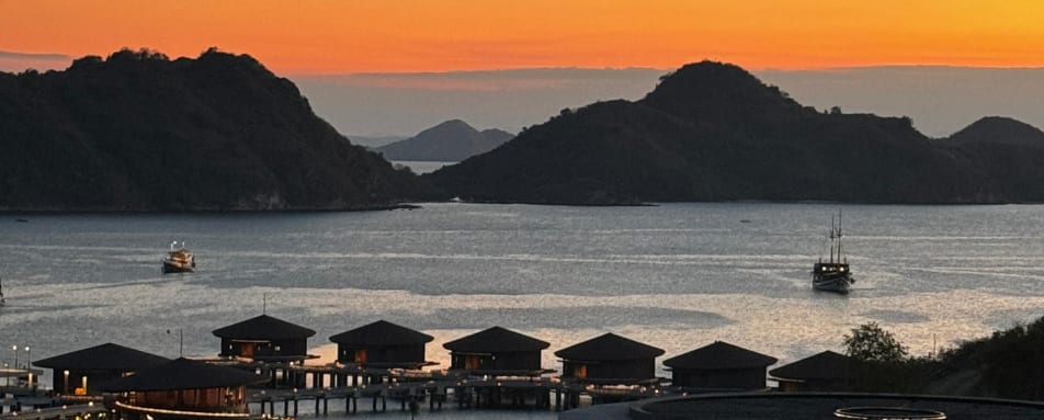 Long shot of overwater villas 