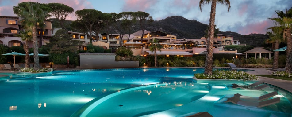 night time pool area  