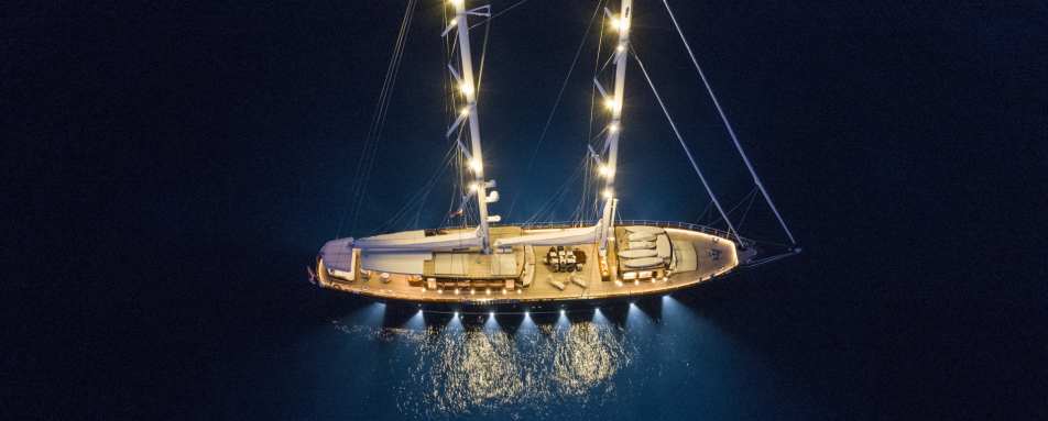 Satori at night - Satori Yacht