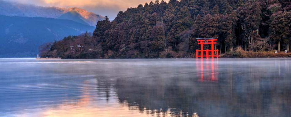 Red Tori Gate on Lake Ashi