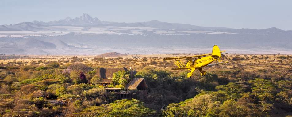Aerial view and Waco Bi-plane 