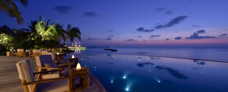Compass Pool Bar at Night - Milaidhoo
