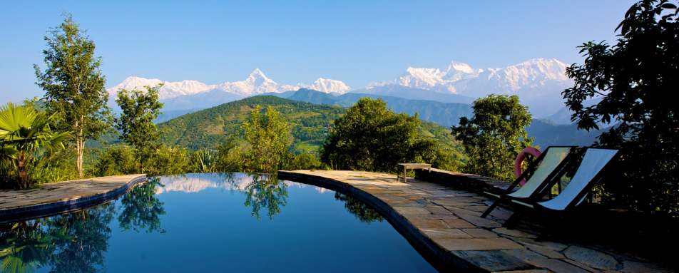 Pool and Mountains - Tiger Mountain Pokhara Lodge