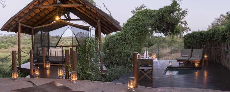Day bed and plunge pool at Jock Safari Lodge