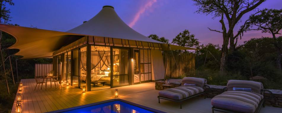 Tented room at night 