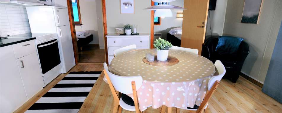 Cabin kitchen and dining area