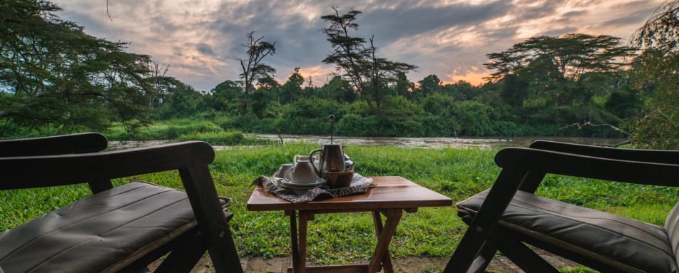 Deck in front of tent 