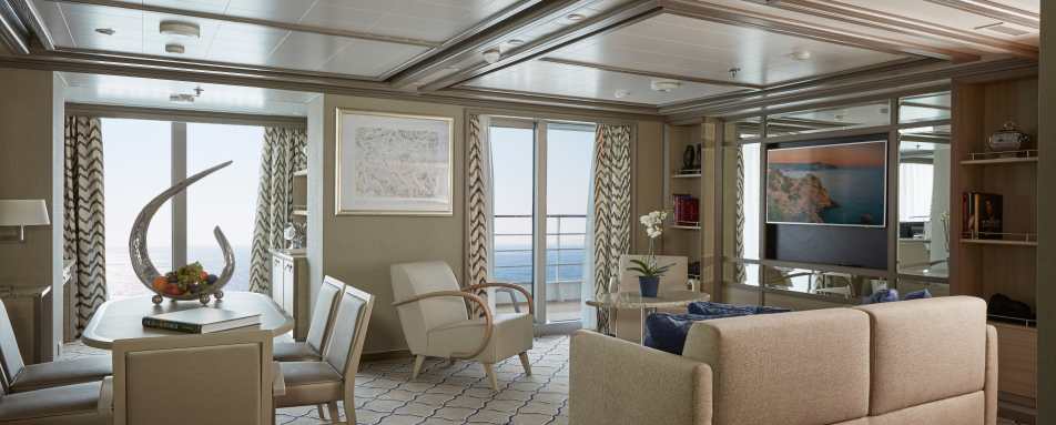 Living area in suite on board the Silver Muse 