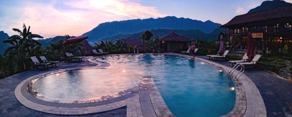 The pool at sunset - Mai Chau Ecolodge