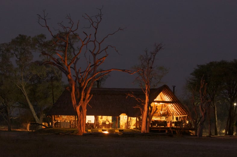 Bomani Main Lodge at night