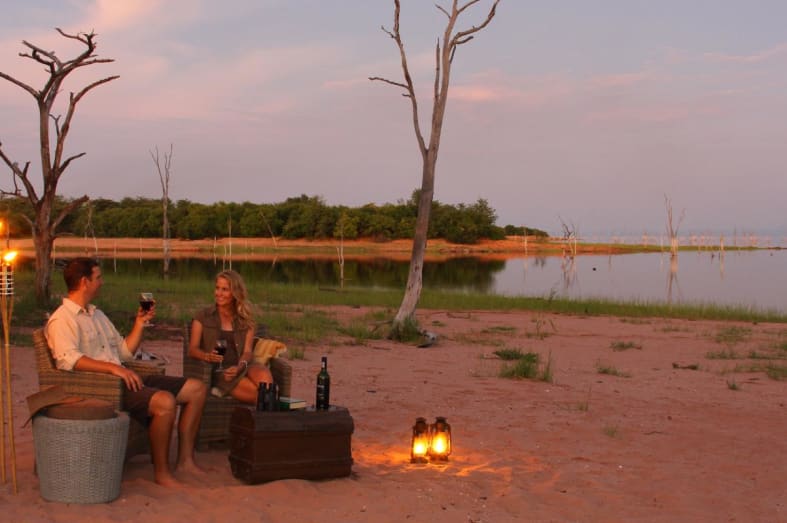 Sundowners on the banks of Lake Kariba - Family Holiday Off the Beaten Track in Zimbabwe