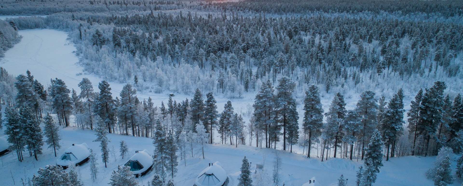 View from above with frozen river 