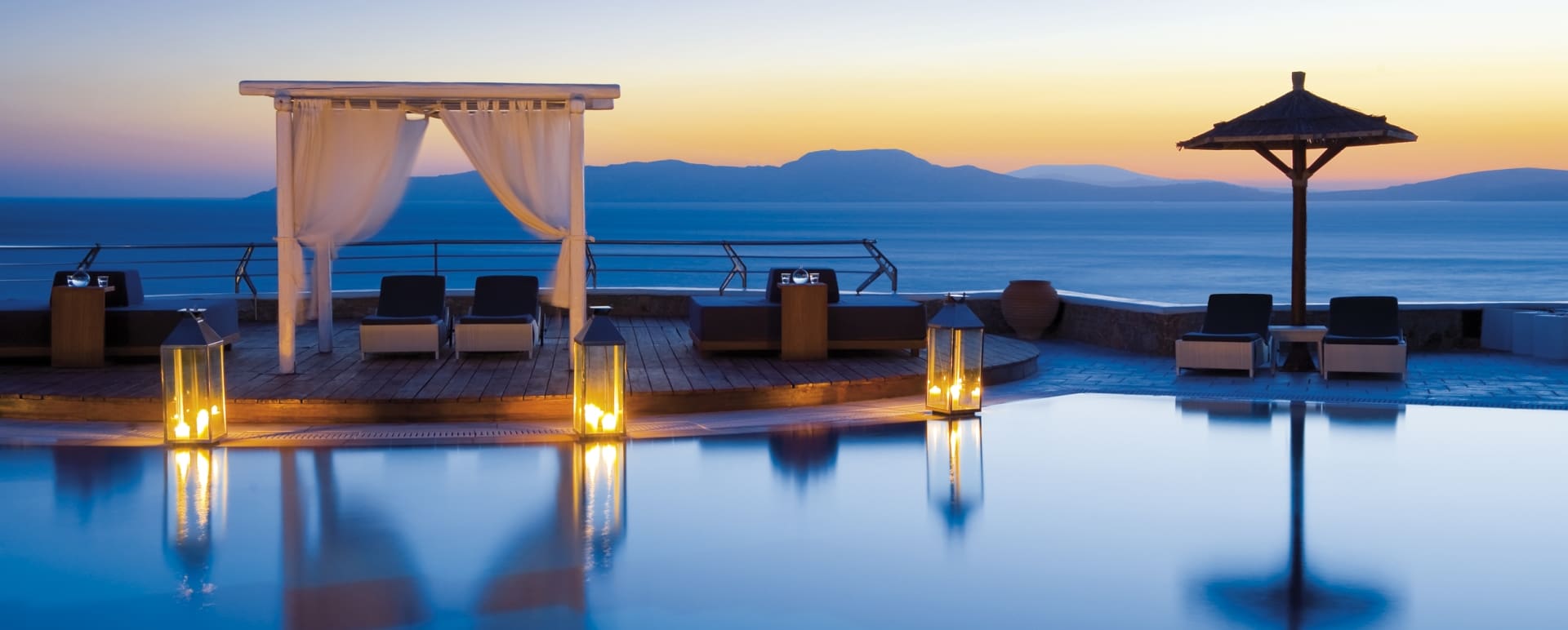 Pool area during sunset  