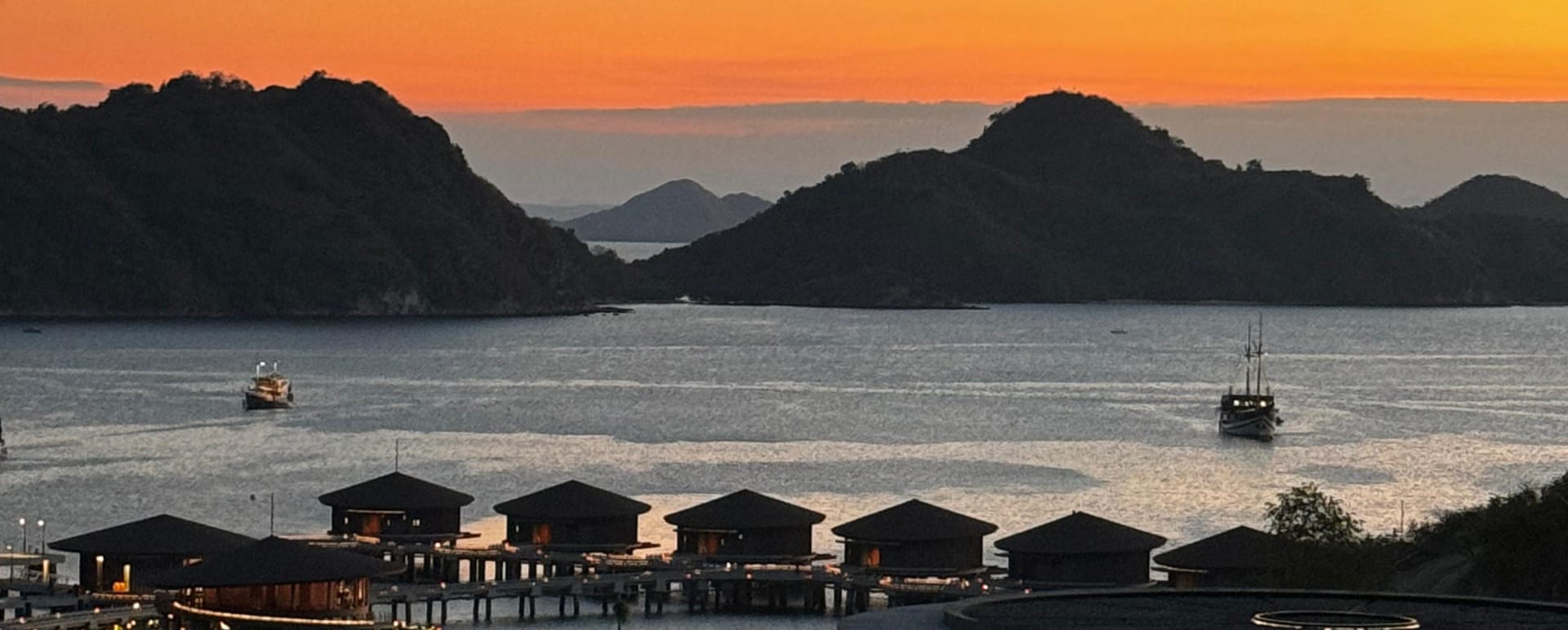 Long shot of overwater villas 