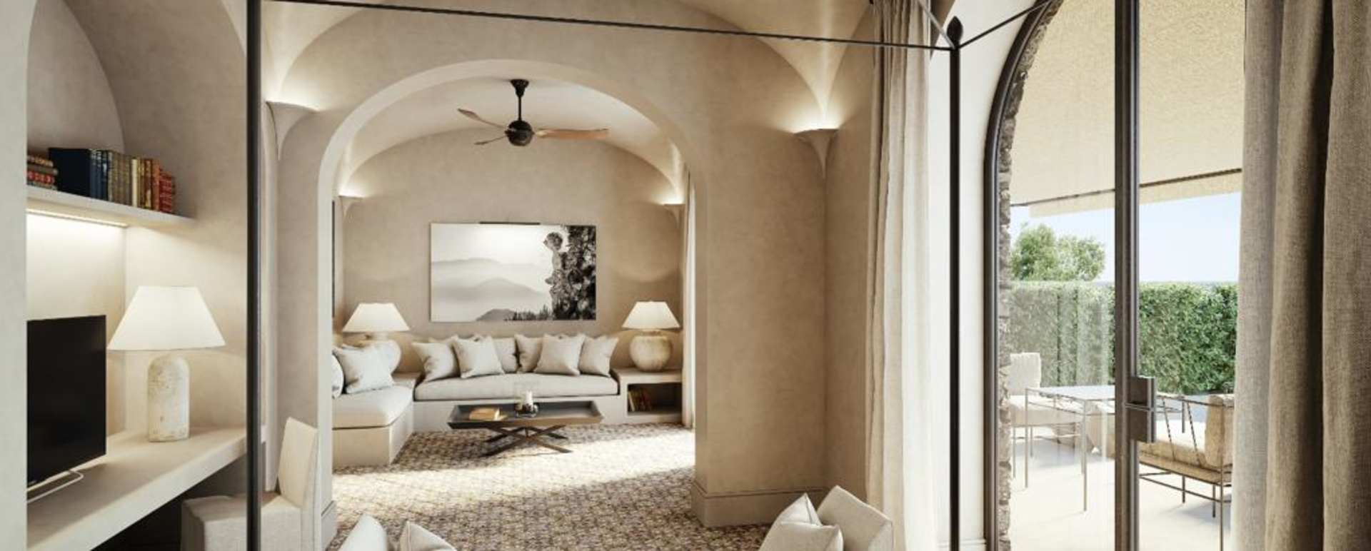 signature pool suite indoor view from the bed  