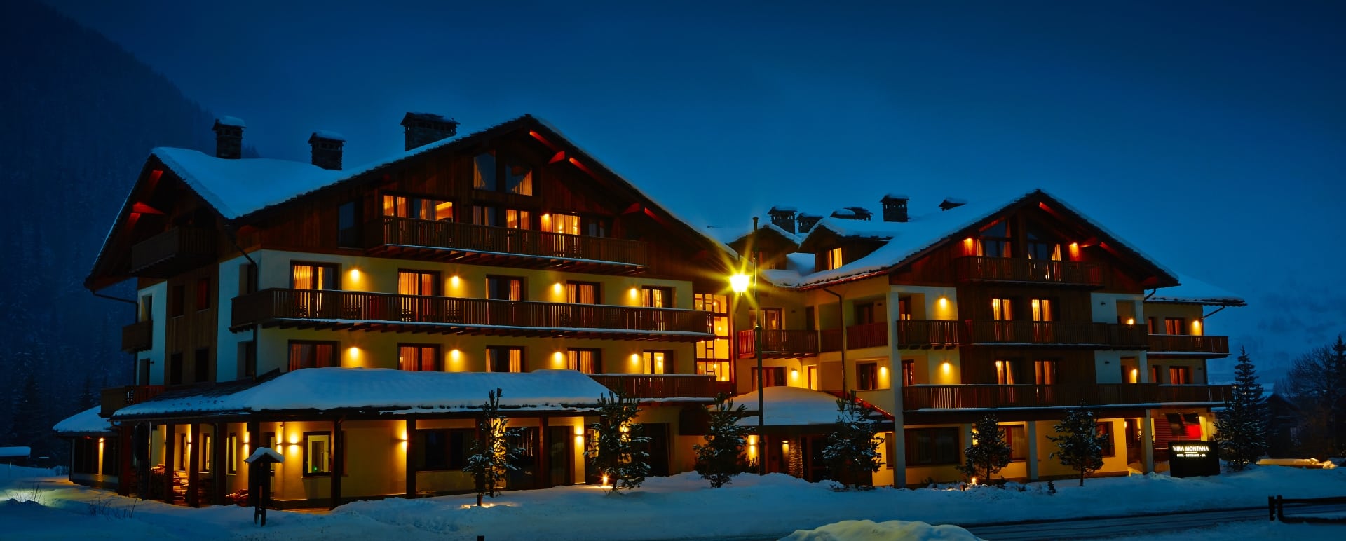 Montana Lodge  Spa at night 