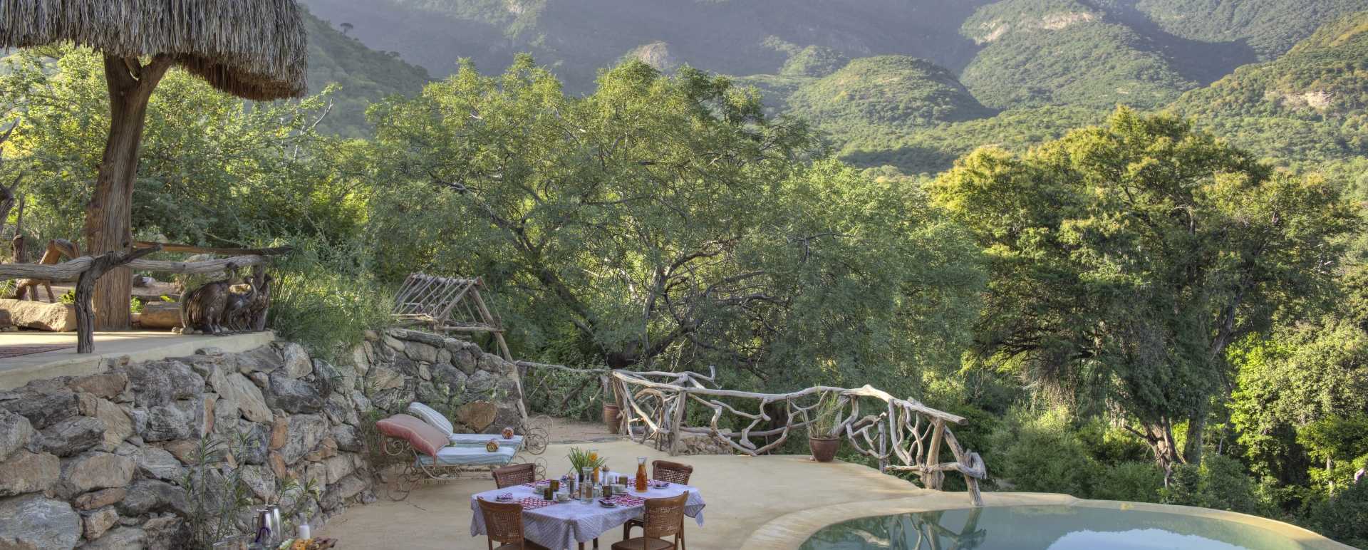 Dining by swimming pool 
