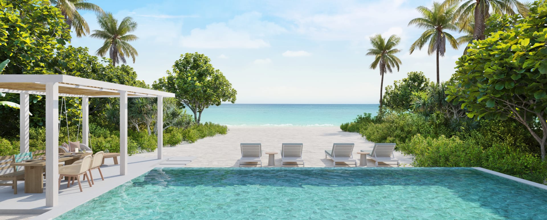 Two bedroom beach villa with poll outside 