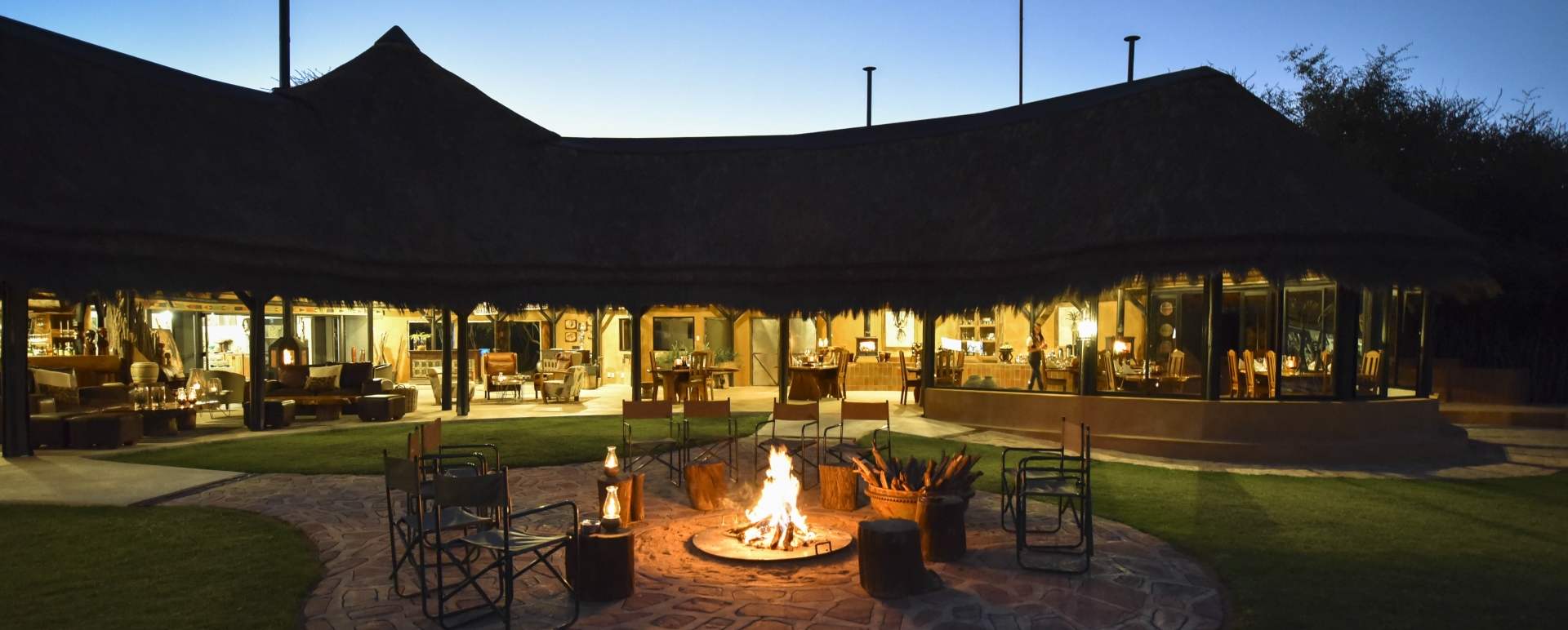 Camp exterior at night 