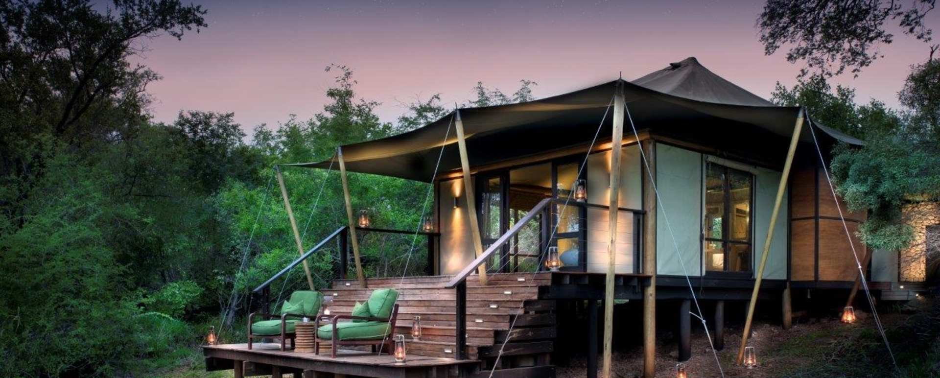 Tented room at dusk 