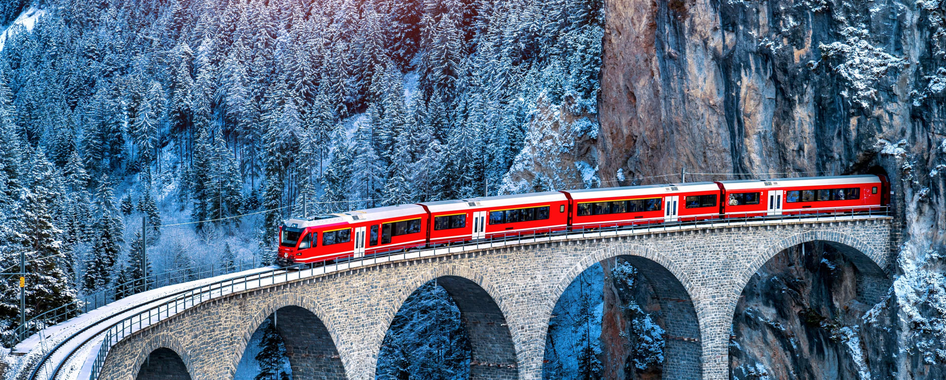 Glacier Express Train on Bridge  