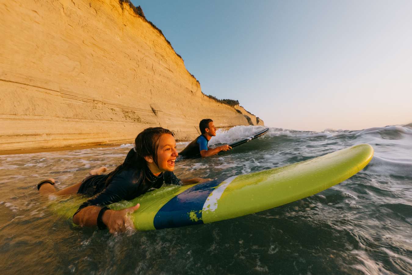 Surfing in the ocean