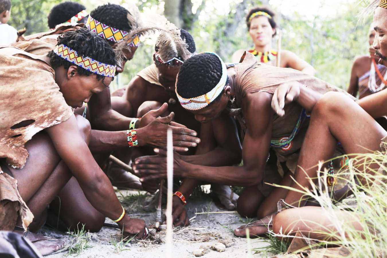 Bushmen making fire - Makgadikgadi and the Kalahari