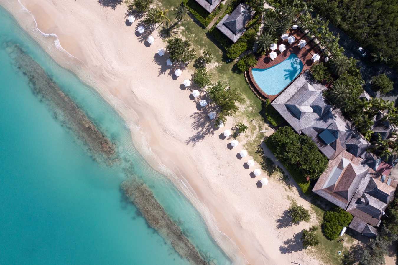 Beach and Reef aerial Hermitage Bay