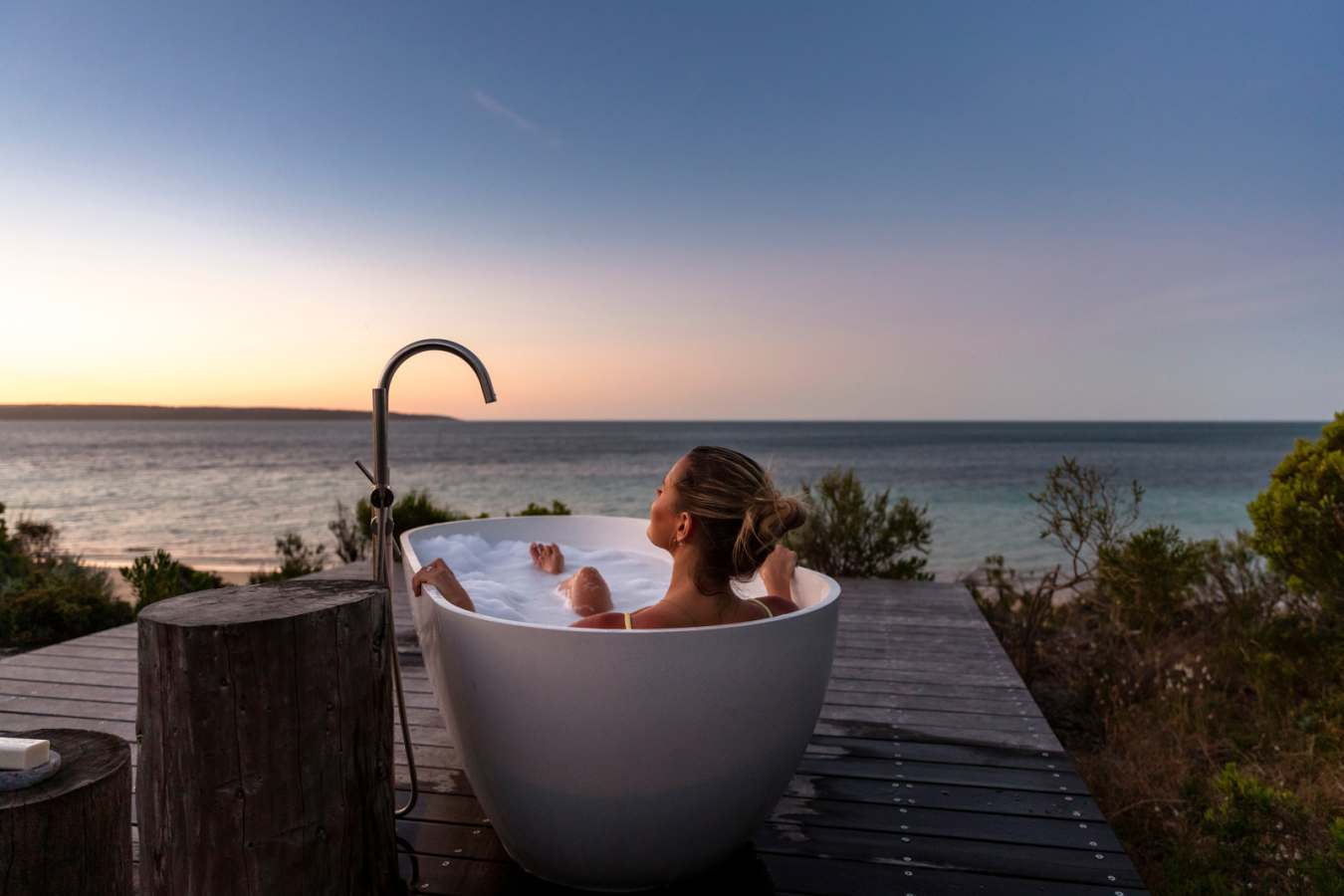Sunset views in the outdoor bath