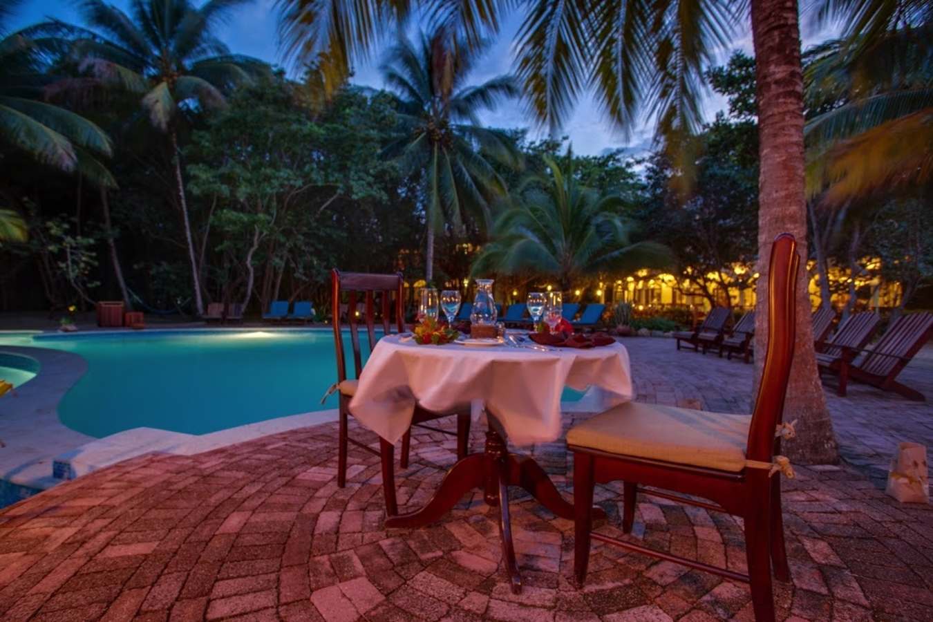 Romantic poolside dinner