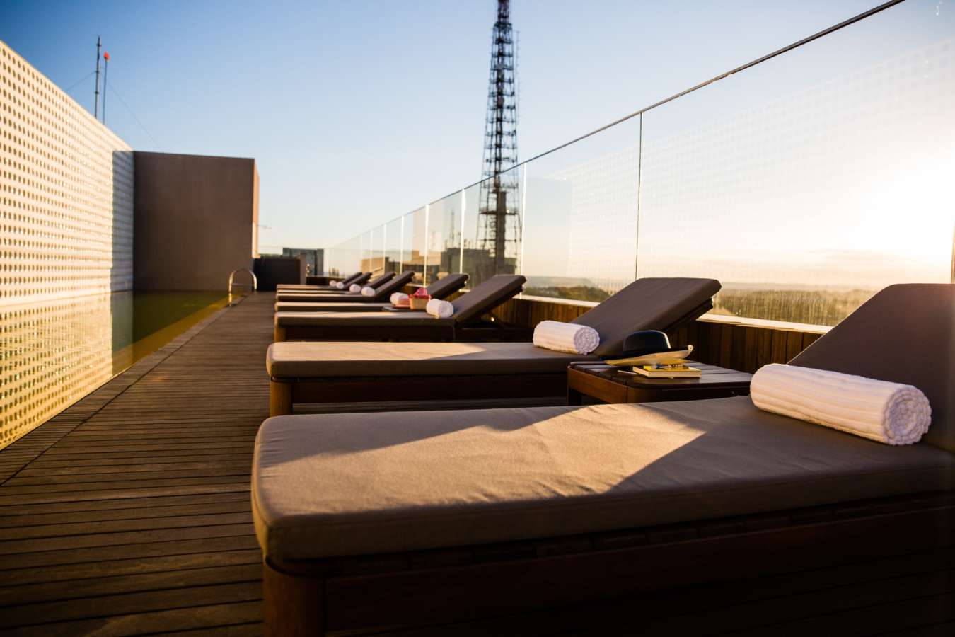 Rooftop pool and loungers