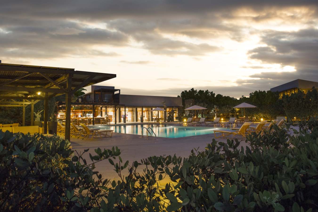 Pool area at night