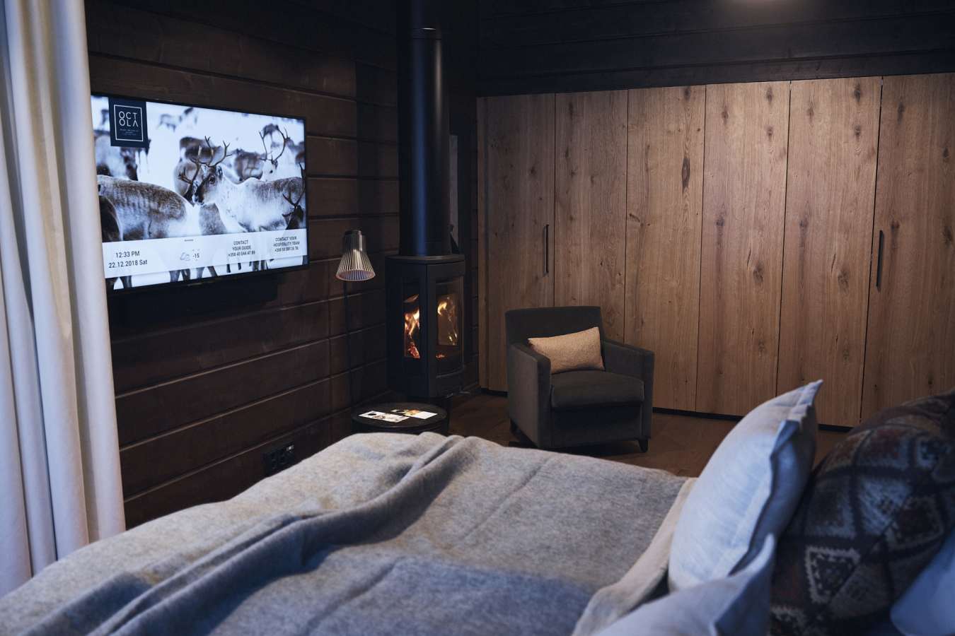 Bedroom with fireplace