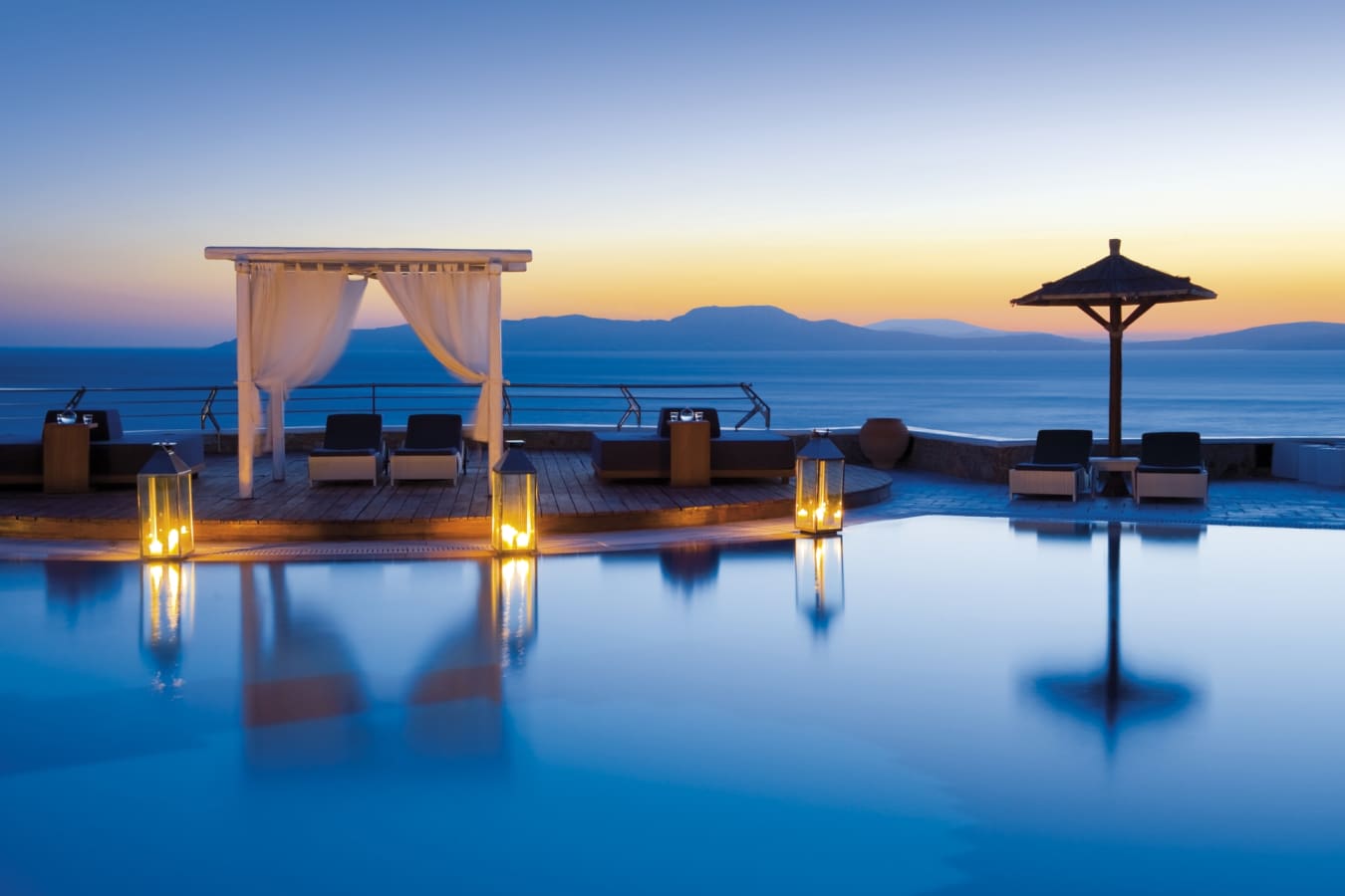 Pool area during sunset