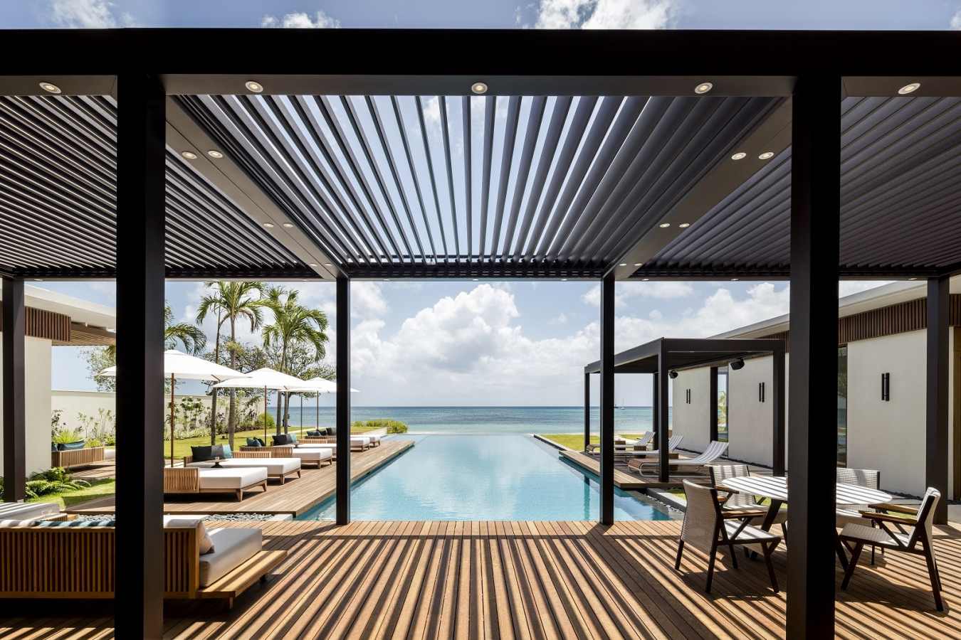 Beachfront Villa Pool Deck and Beach with open Per