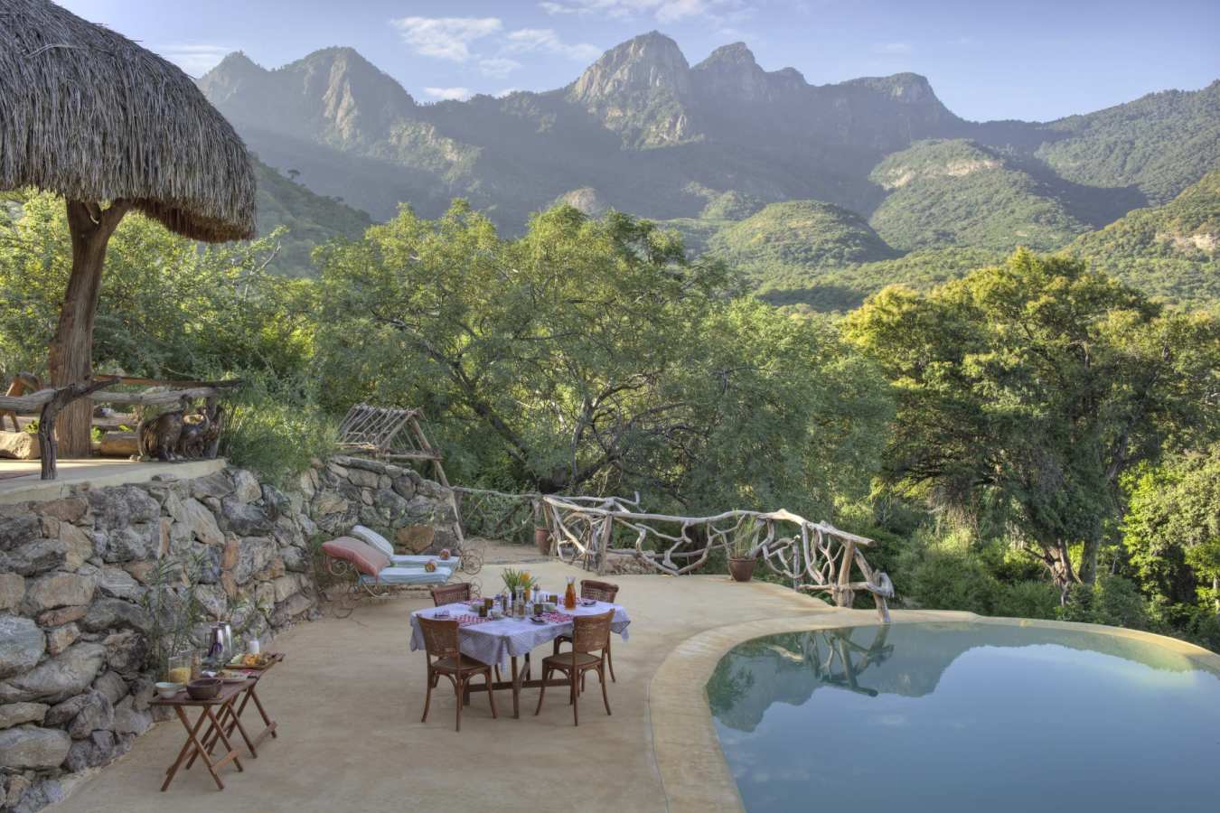 Dining by swimming pool