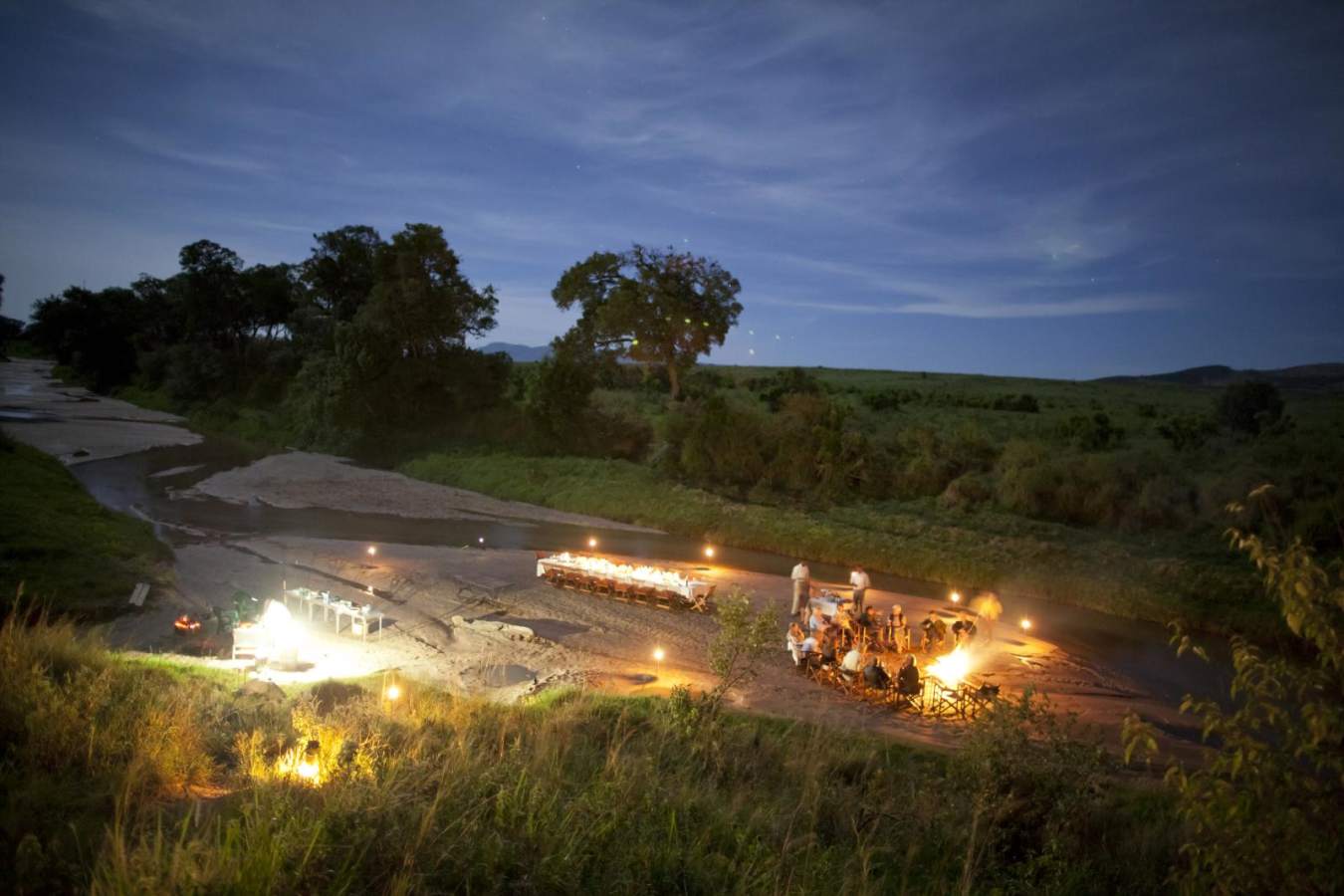 Sala's river dining - Laikipia rhinos and Mara cats