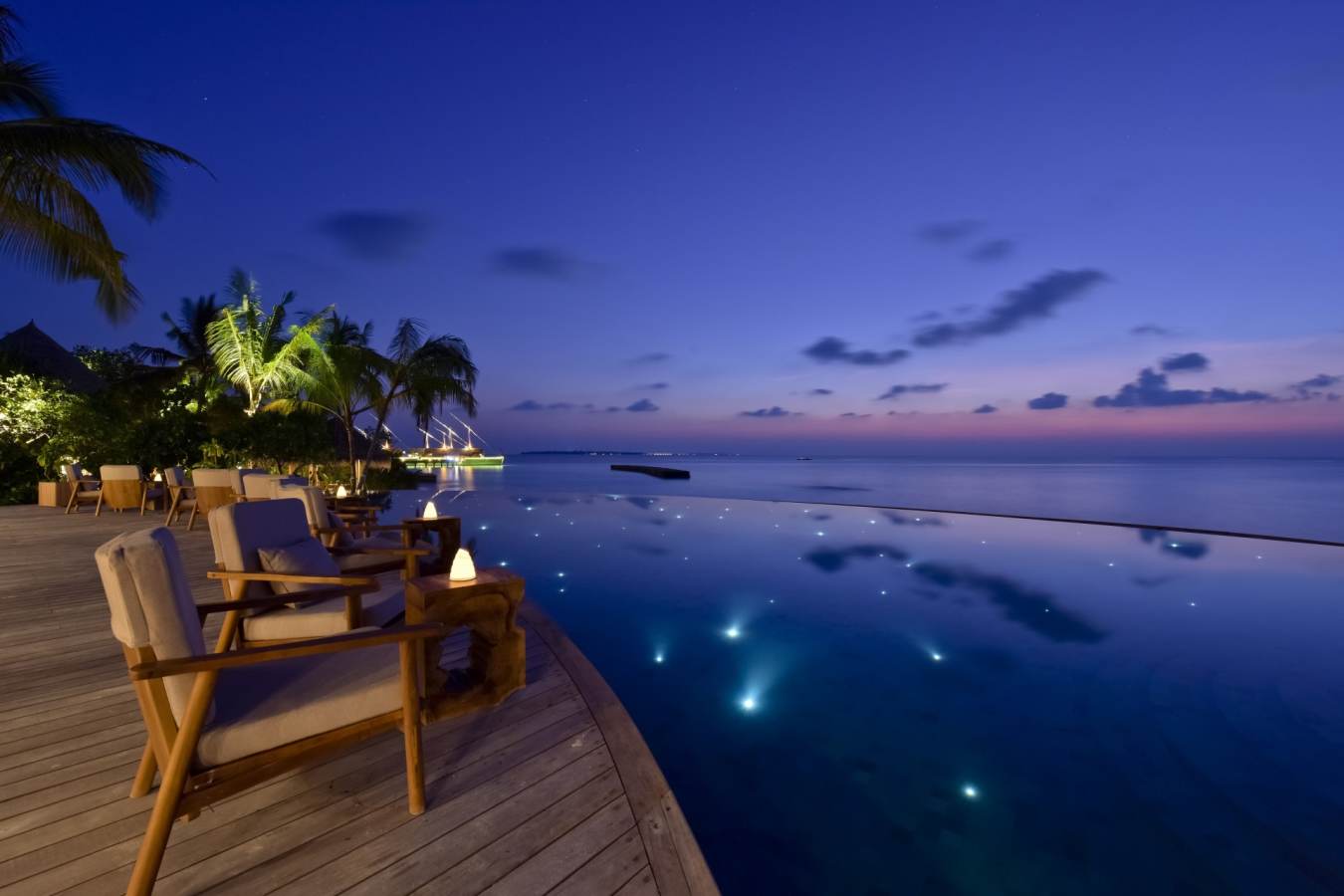 Compass Pool Bar at Night - Milaidhoo
