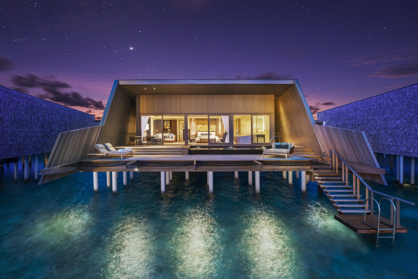 Overwater villa with pool Evening 