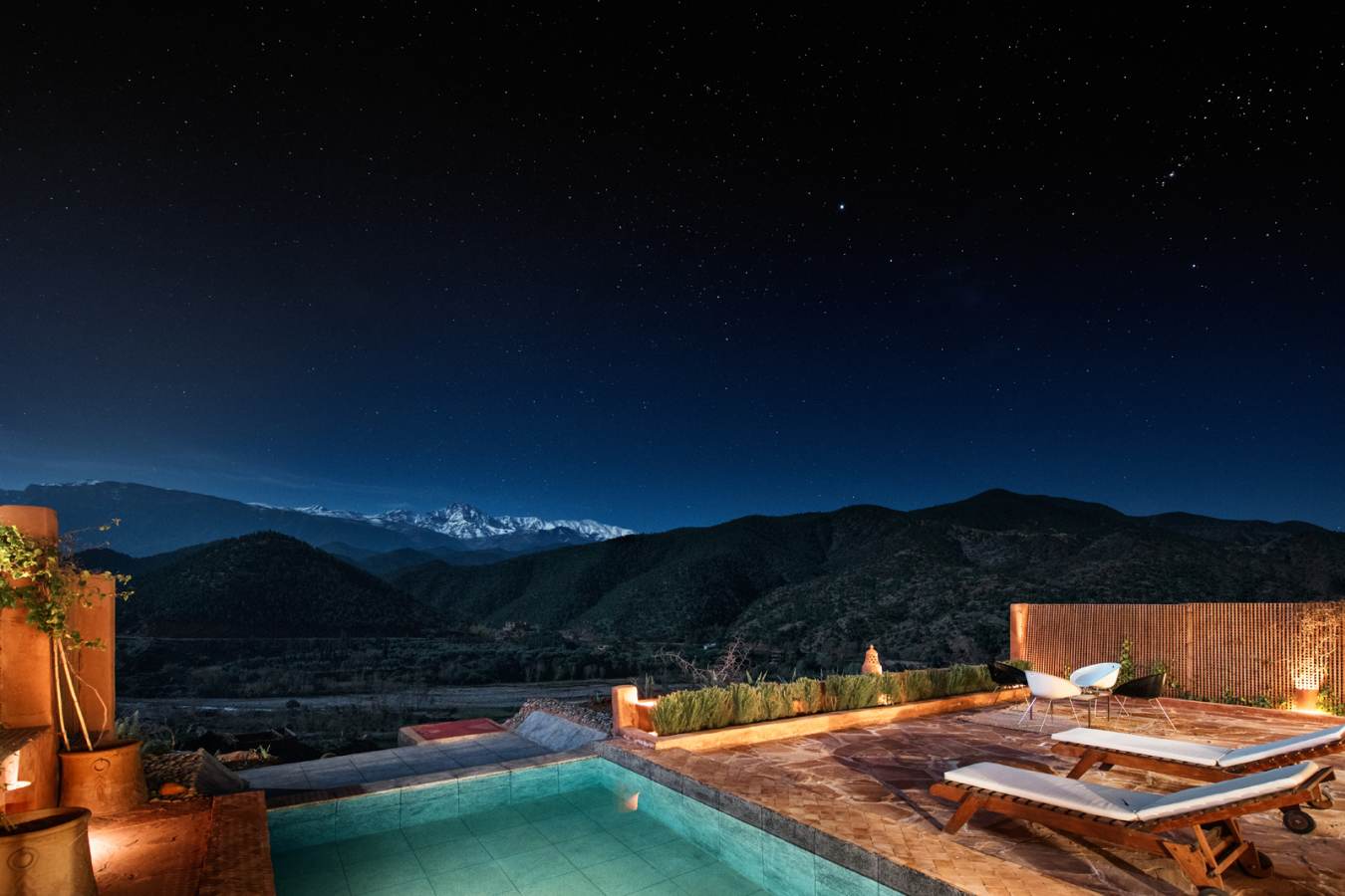 View from Pool Suite at night - Kasbah Bab Ourika