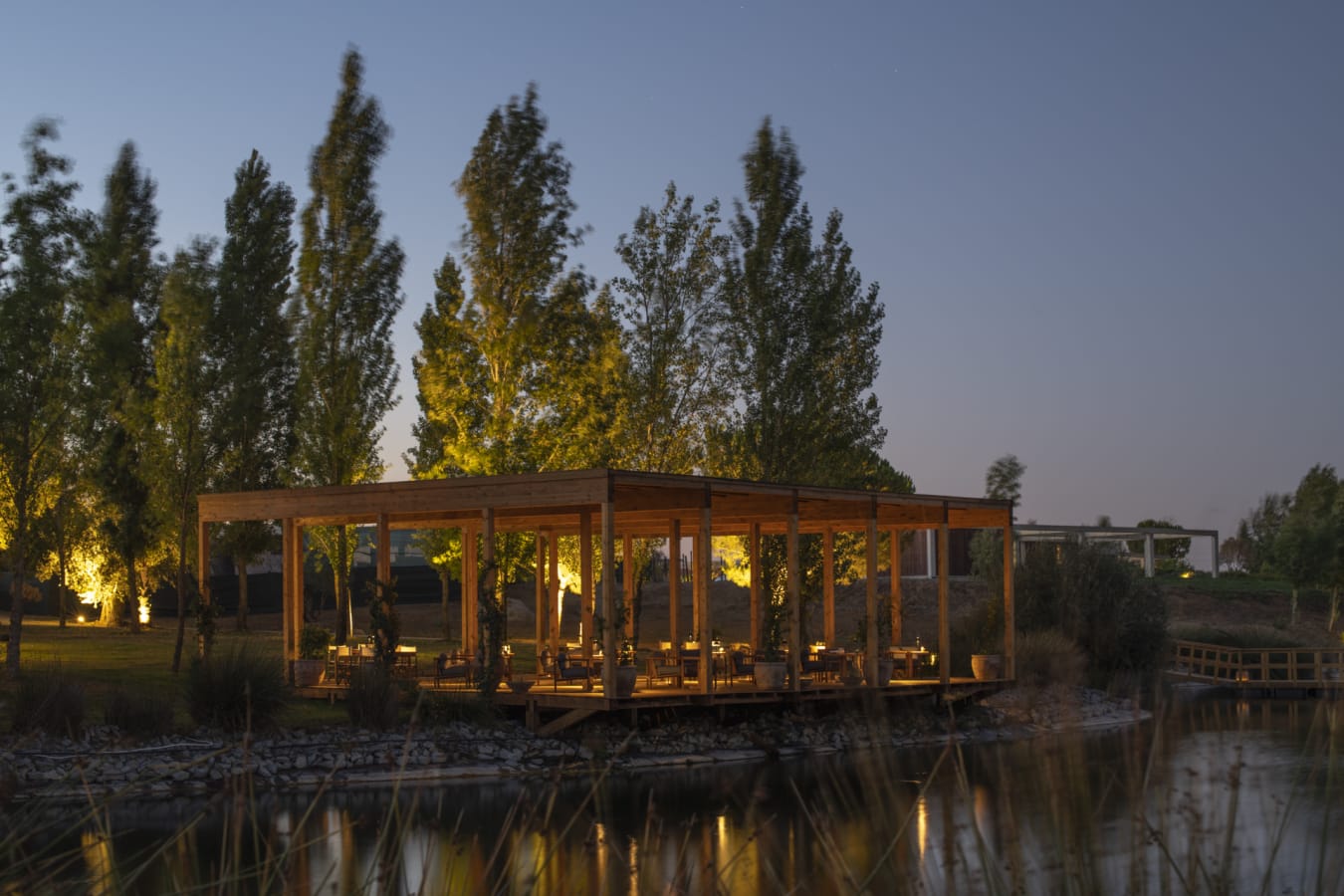 Lake Dake and Cafe by night 